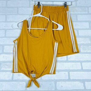 Feathers Mustard Yellow Striped Tank Top and Shorts Two Piece Lounge Set Small